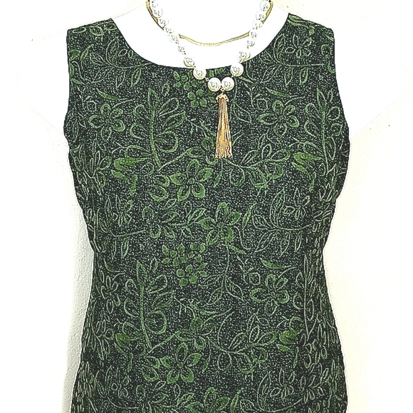 Sundress Maxi Sheath floral Leaf print zippered red trim Forest Fairycore Grunge - Picture 2 of 8